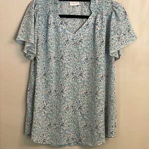 Hailey & Co. Blue Floral Blouse with Smocking Size S